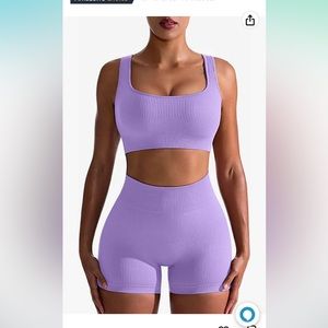 2 Piece Purple Workout Set with bra & high waisted shorts Size small
